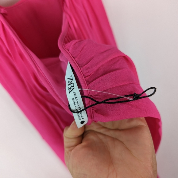 ZARA sz XS LIMITED Fuchsia Pink Voluminous Chiffon Maxi Cutout Open Back Dress - Picture 15 of 16